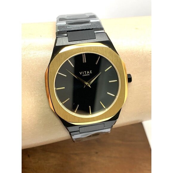 Vitae London Men's Watch Ada 141 Black Dial Gold Bezel Quartz Stainless Steel - Picture 11 of 14